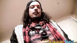 Homosexual thug with long hair spanks his dick until cumming