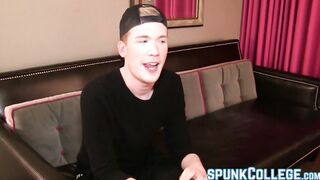 Naughty young gentleman tugging cock while playing anally