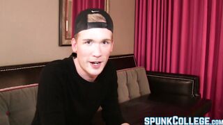 Naughty young gentleman tugging cock while playing anally