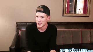 Naughty young gentleman tugging cock while playing anally