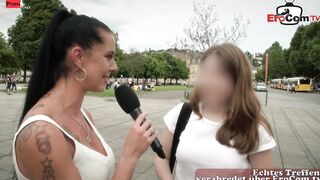 Real german street Casting with a sexual african haired skank