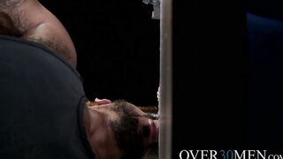 Alessios mouth filled up with hard cock from glory hole