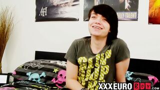 Young twink ends interview with big cock jerking solo
