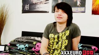 Young twink ends interview with big cock jerking solo