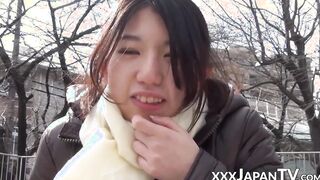 Amateur japanese babe teasing with her panties publicly