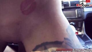 Inked german Milf with long breasts and blonde hair during