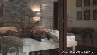 Passionate screams of pleasure escape a busty woman with natural breasts unable to co