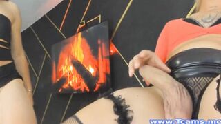 Pretty Latina Tranny Sucking Blonde Shemale Cock