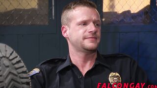 Muscle hunk prison guard anal action during work
