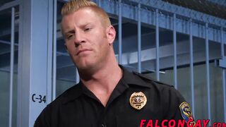 Muscle hunk prison guard anal action during work