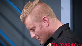 Muscle hunk prison guard anal action during work
