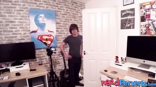 Hung nerd deviants trick a wannabe pornstar to suck them off