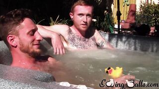 Inked ginger homo leaves jacuzzi to jack off dick with lover