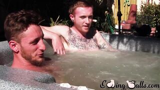 Inked ginger homo leaves jacuzzi to jack off dick with lover