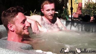 Inked ginger homo leaves jacuzzi to jack off dick with lover