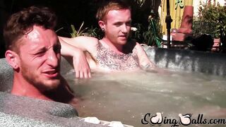 Inked ginger homo leaves jacuzzi to jack off dick with lover