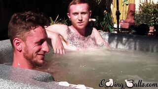 Inked ginger homo leaves jacuzzi to jack off dick with lover