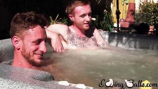 Inked ginger homo leaves jacuzzi to jack off dick with lover