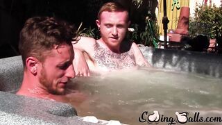 Inked ginger homo leaves jacuzzi to jack off dick with lover