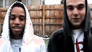 Interracial twink threesome with a redhead teen slut