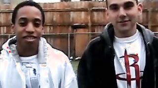 Interracial twink threesome with a redhead teen slut
