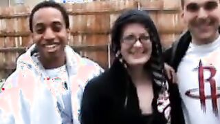 Interracial twink threesome with a redhead teen slut