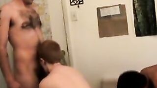 Interracial twink threesome with a redhead teen slut