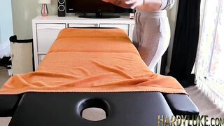 Tattooed Bella O Hare blows big dick client after massage