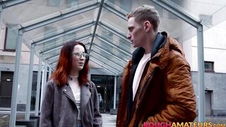 Geeky redhead teenager receives facial after rough pounding