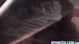 Inked twink teasing while stroking cock passionately solo