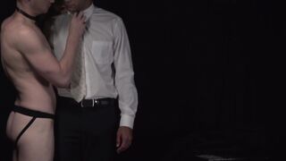 Master let his submissive jock slut swallow his long dick