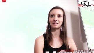 Thin dark hair chick with tiny titties during her first porn casting