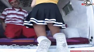 Cheerleader college sluts pick up at the street for car sex
