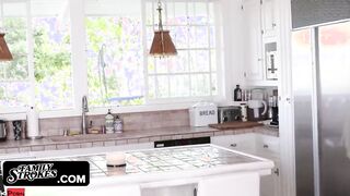 Family Strokes - Bored Blonde Housewife Bangs Her Turned On Stepson Wild To Make Her Husband Jealous