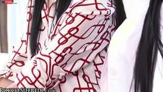 Bae Blindfolded Cutie Learns to take 2 Gigantic Dicks with Facial