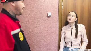 Lucky plumber fucking this dark haired babe