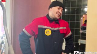 Lucky plumber fucking this dark haired babe