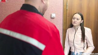 Lucky plumber fucking this dark haired babe