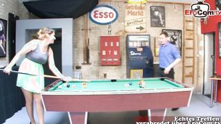 German curvy huge titted skank screwed on billiard table