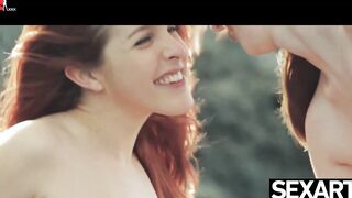 Watch these two babe redheads have wild lesbian sex on the beach