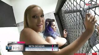 Inked chick with naural tits getting a tits creampie