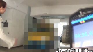 Distressed Japanese lady urinating in high heels