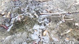 Japanese ladies filmed peeing in public by lucky voyeur
