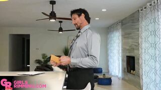 GIRLSRIMMING - Nasty Avery Ebony giving a sloppy rimjob to her stepdad
