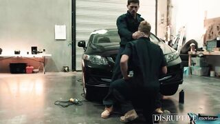 Sexy car mechanic Roman Todd raw bends over twink Brandon Anderson on car