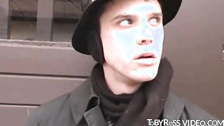 Handsome gay doused in a warm jizz after solo masturbation