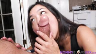 Seductive asian MILF eager to deepthroat her stepson cock