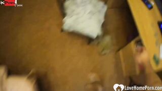 Older dark hair inside pantyhose gets banged from behind