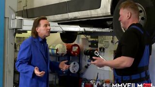 Stockinged cutie fucking in the garage