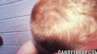 Blonde soldier sucking big cocks before group jerking off
